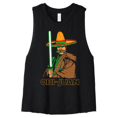 Funny Mexican Obi Juan Movie Parody Nerd Cinco De Mayo Gift Women's Racerback Cropped Tank