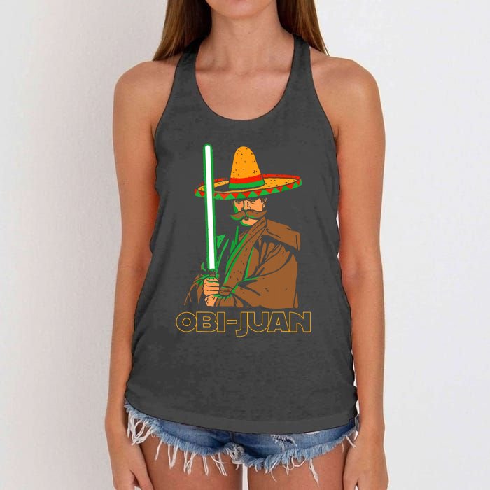 Funny Mexican Obi Juan Movie Parody Nerd Cinco De Mayo Gift Women's Knotted Racerback Tank