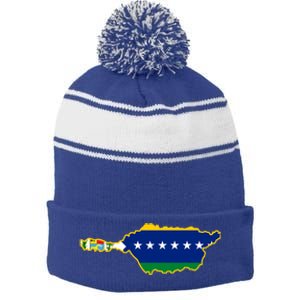 Flag Map Of Apure State Of Venezuela Gift Stripe Pom Pom Beanie