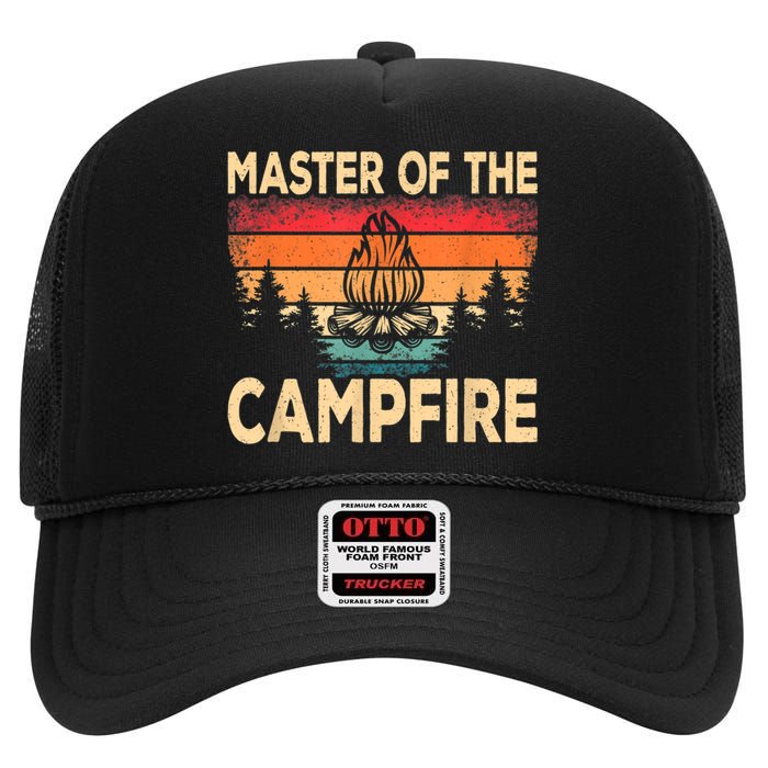 Funny Master Of The Campfire Camper Outdoorlife Camping High Crown Mesh Back Trucker Hat