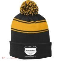 Fool Me Once I Will Not Comply Anti Mask No More Masks Stripe Pom Pom Beanie