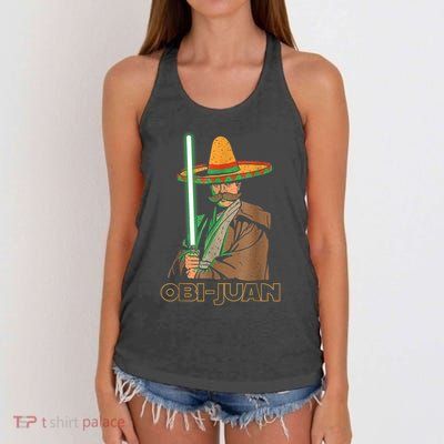Funny Mexican Obi Juan Movie Parody Nerd Cinco De Mayo Gift Women's Knotted Racerback Tank