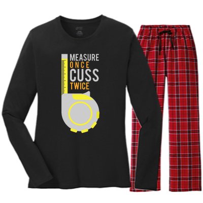 Funny Measure Once Cuss Twice Construction Worker Gift Women's Long Sleeve Flannel Pajama Set 