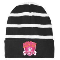 Funny Mommy Of The Birthday Girl Dog Paw Mom Matching Gift Striped Beanie with Solid Band