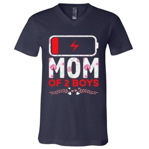 Funny Mom Of 2 From Son Mothers Day Birthday V-Neck T-Shirt