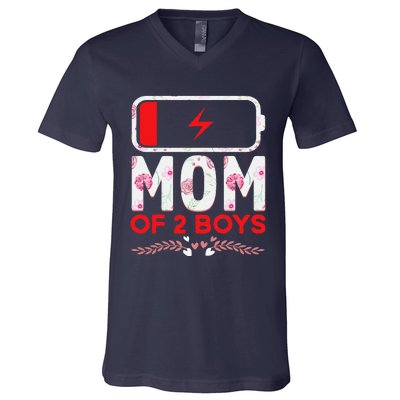 Funny Mom Of 2 From Son Mothers Day Birthday V-Neck T-Shirt