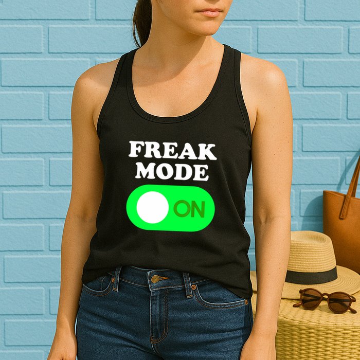 FREAK MODE ON - Funny Power Button Freaky Viral Slang Meme  Womens Tank Top