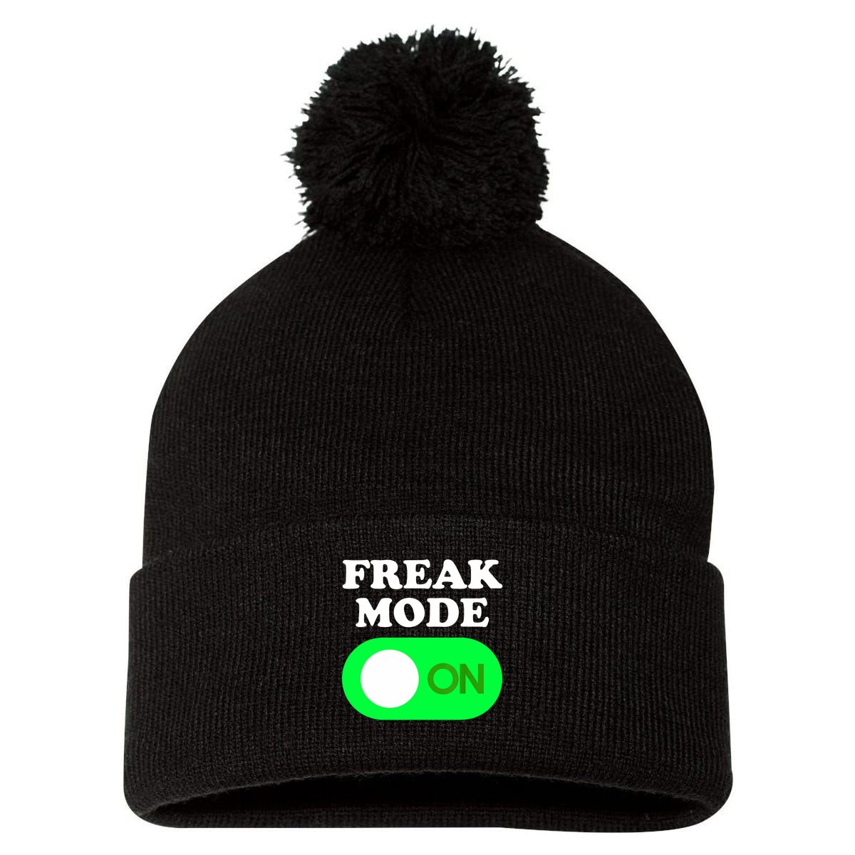 FREAK MODE ON - Funny Power Button Freaky Viral Slang Meme  Pom Pom 12in Knit Beanie