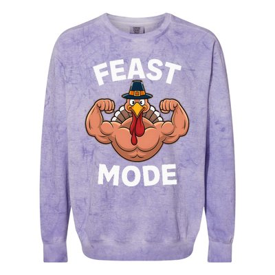 Feast Mode On Turkey Muscle Thanksgiving Colorblast Crewneck Sweatshirt