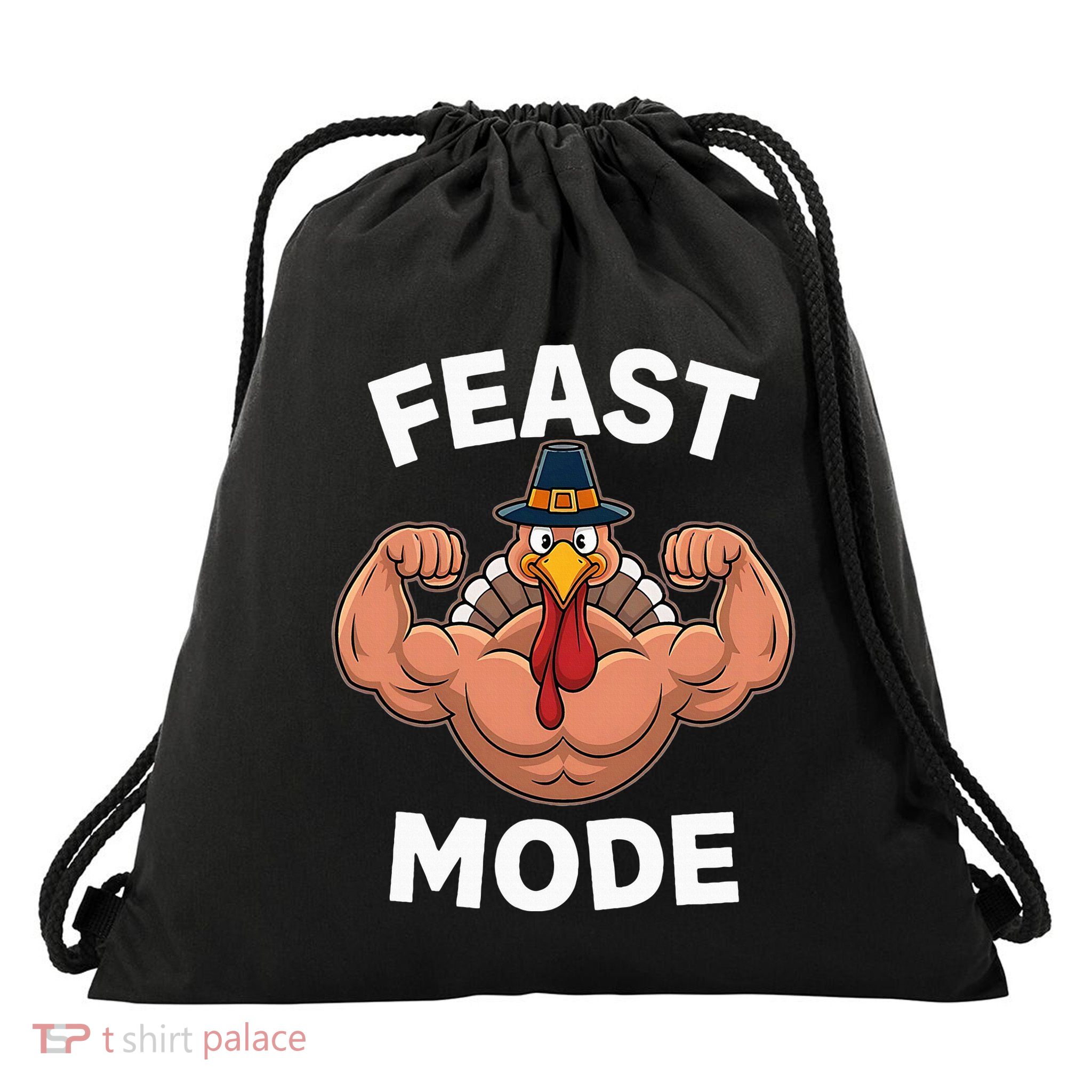 Feast Mode On Turkey Muscle Thanksgiving Drawstring Bag
