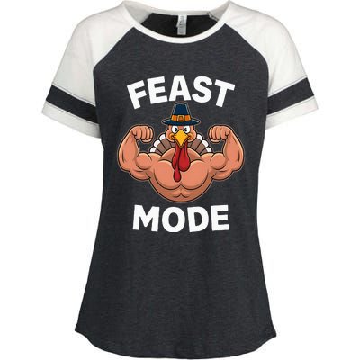 Feast Mode On Turkey Muscle Thanksgiving Enza Ladies Jersey Colorblock Tee