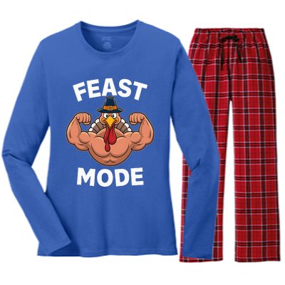 Feast Mode On Turkey Muscle Thanksgiving Women's Long Sleeve Flannel Pajama Set 