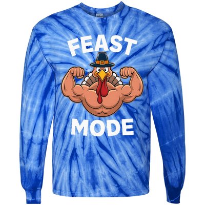 Feast Mode On Turkey Muscle Thanksgiving Tie-Dye Long Sleeve Shirt