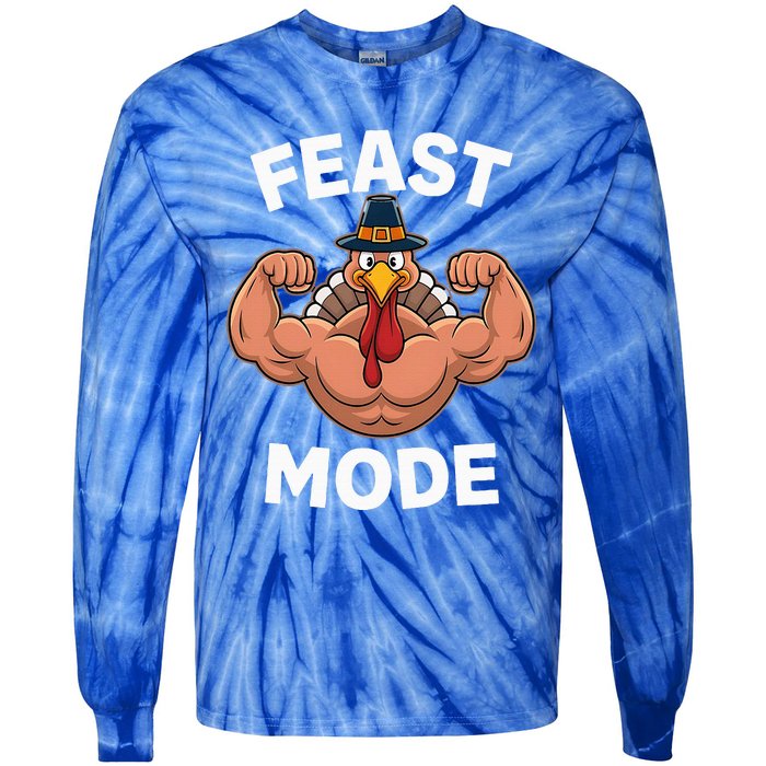 Feast Mode On Turkey Muscle Thanksgiving Tie-Dye Long Sleeve Shirt