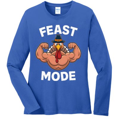 Feast Mode On Turkey Muscle Thanksgiving Ladies Long Sleeve Shirt