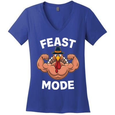 Feast Mode On Turkey Muscle Thanksgiving Women's V-Neck T-Shirt