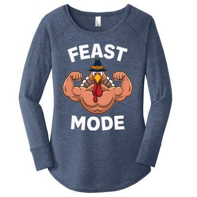 Feast Mode On Turkey Muscle Thanksgiving Women's Perfect Tri Tunic Long Sleeve Shirt