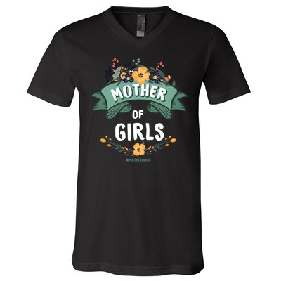 Floral Mother Of Girls Baby Shower V-Neck T-Shirt