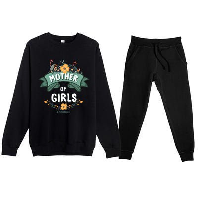 Floral Mother Of Girls Baby Shower Premium Crewneck Sweatsuit Set