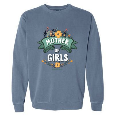 Floral Mother Of Girls Baby Shower Garment-Dyed Sweatshirt