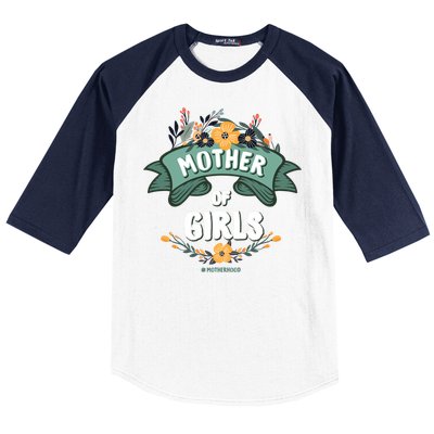 Floral Mother Of Girls Baby Shower Baseball Sleeve Shirt