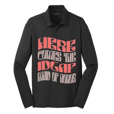 Funny Maid Of Honor Idgaf Retro Matching Bachelorette Party Gift Silk Touch Performance Long Sleeve Polo