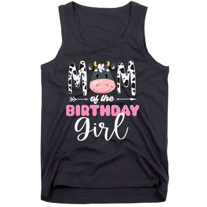 funny Mom Of The Birthday Cow Themed Cow Tank Top