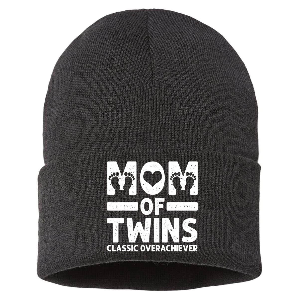 Funny Mom Of Twins Classic Overachiever Cool Twin Mom Gift Sustainable Knit Beanie