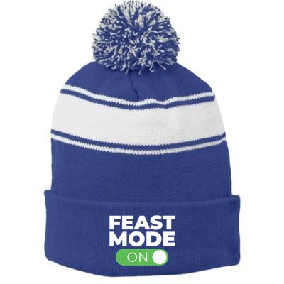 Feast Mode On Switch Thanksgiving Feast Phone Graphic Gift Stripe Pom Pom Beanie