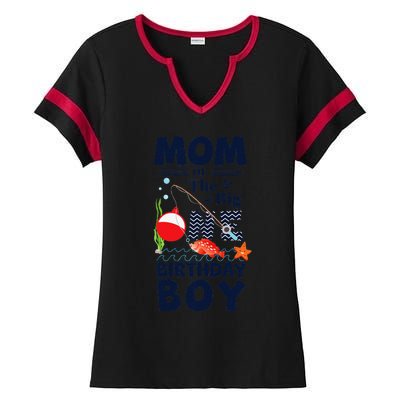 Funny Mom Of The Big One Birthday Fishing 1st First Birthday Gift Ladies Halftime Notch Neck Tee