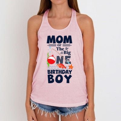 Funny Mom Of The Big One Birthday Fishing 1st First Birthday Gift Women's Knotted Racerback Tank