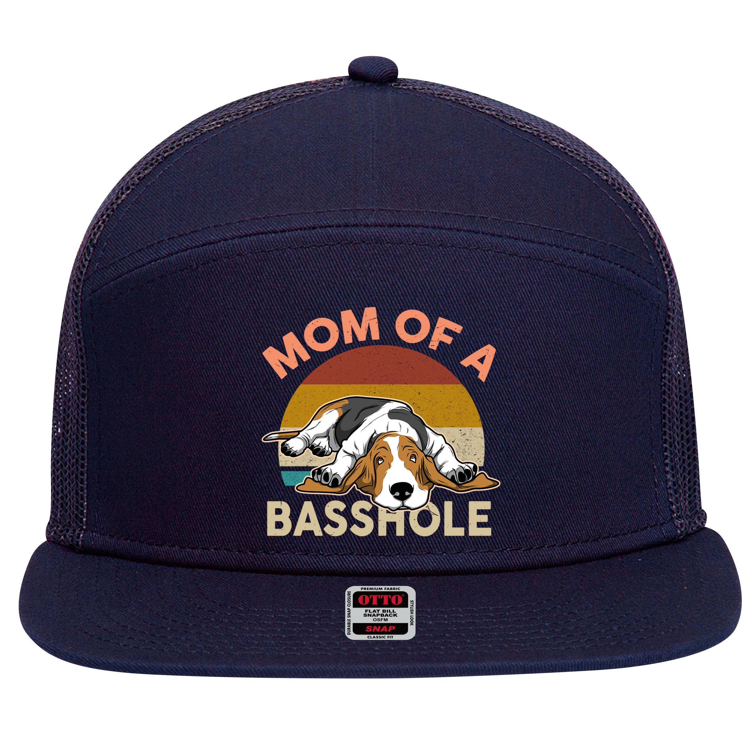 Funny Mom Of A Basshole Bassethound Gifts 7 Panel Mesh Trucker Snapback Hat