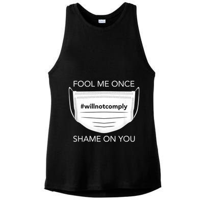 Fool Me Once I Will Not Comply Anti Mask No More Masks Ladies PosiCharge Tri-Blend Wicking Tank
