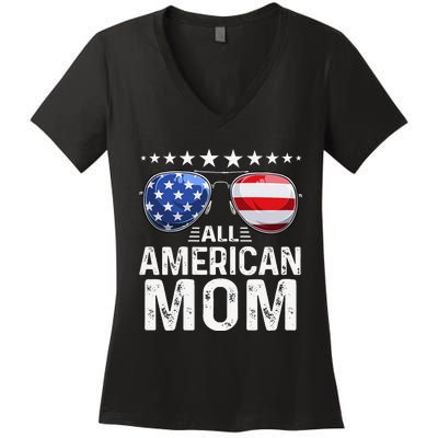 Family Matching Outfit All American Mom 4th of July USA Women's V-Neck T-Shirt