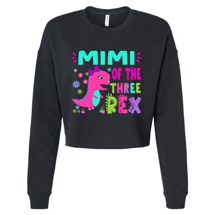Funny Mimi Of The Birthday Three Rex Dinosaur Cropped Pullover Crew
