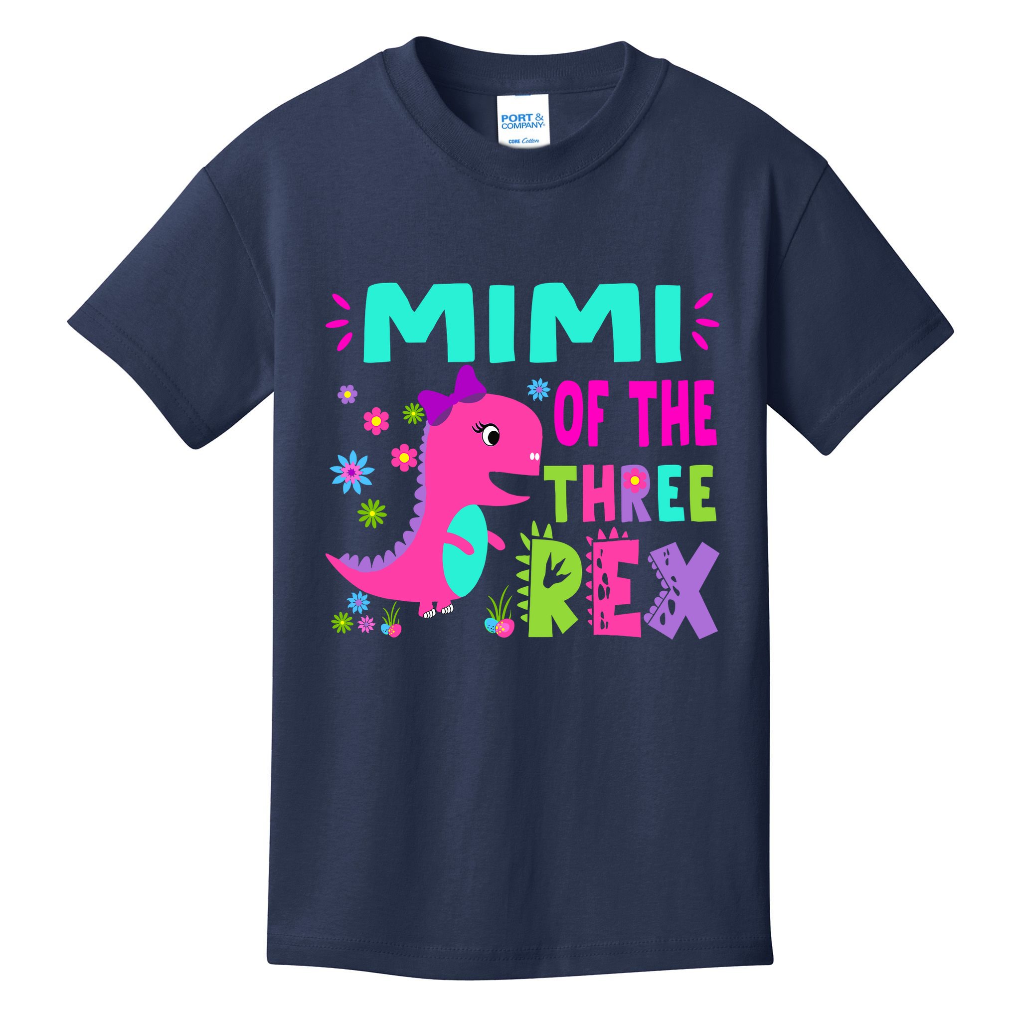 Funny Mimi Of The Birthday Three Rex Dinosaur Kids T-Shirt