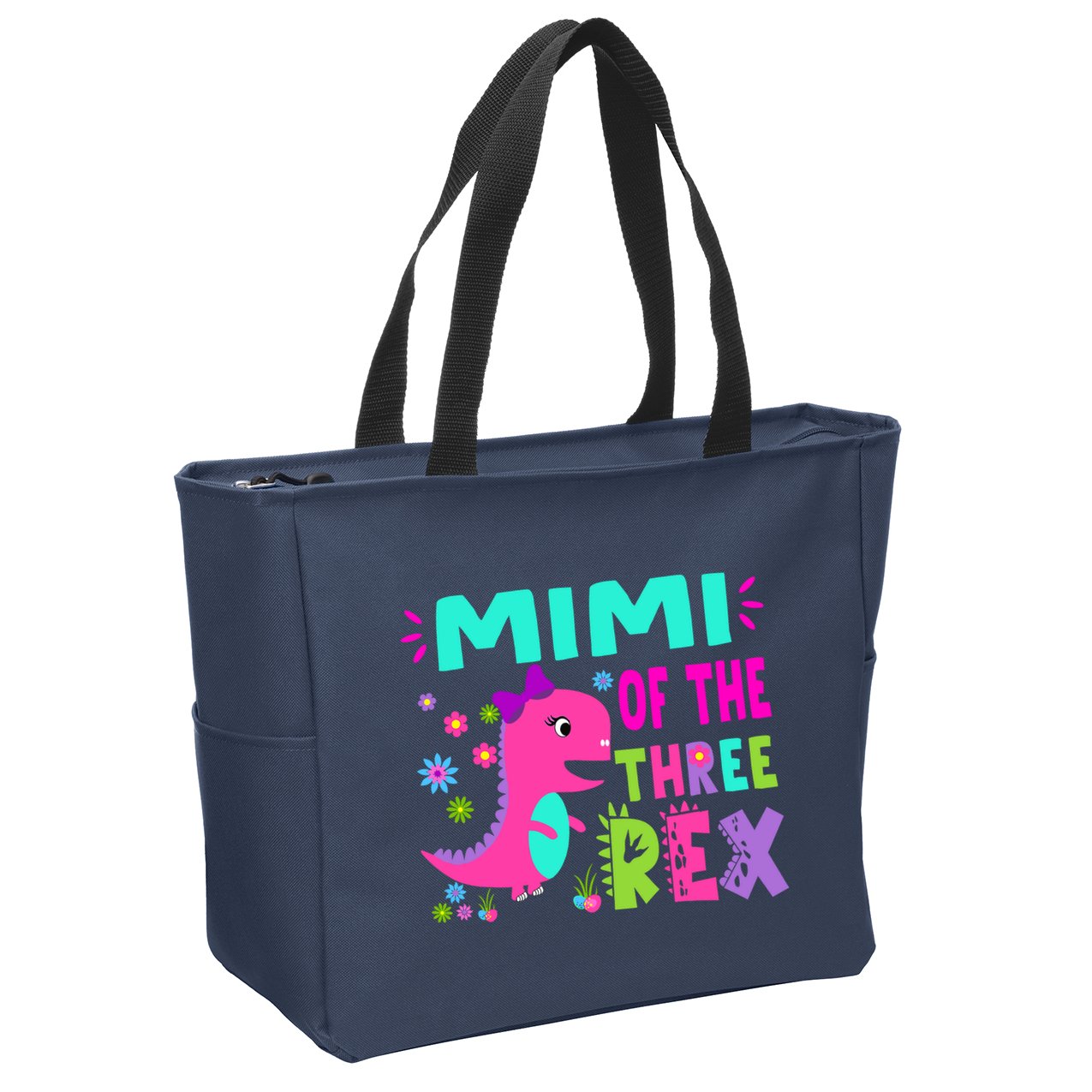 Funny Mimi Of The Birthday Three Rex Dinosaur Zip Tote Bag
