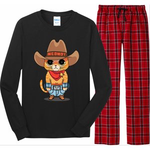 Funny Meowdy Orange Tabby Cat Cow Hat Howdy Meow Meme Long Sleeve Pajama Set