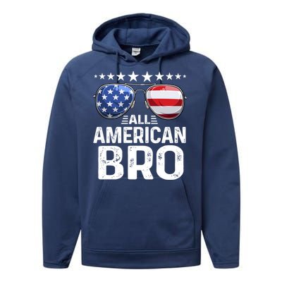 Family Matching Outfit All American Bro 4th Of July Usa Gift Performance Fleece Hoodie