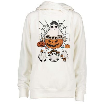 Fun Mom Of 3 Mommy Pumpkin Mother Halloween Boo Ghost Gift Womens Funnel Neck Pullover Hood