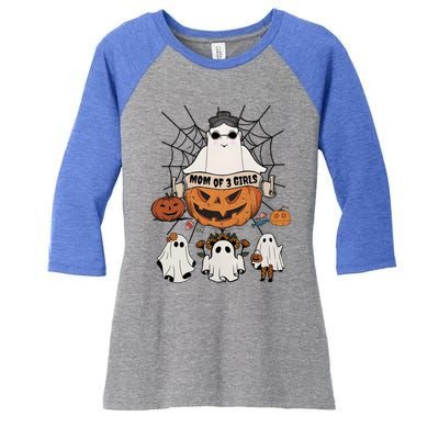 Fun Mom Of 3 Mommy Pumpkin Mother Halloween Boo Ghost Gift Women's Tri-Blend 3/4-Sleeve Raglan Shirt