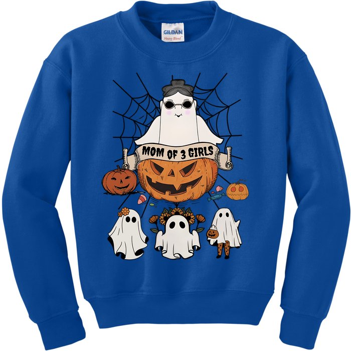 Fun Mom Of 3 Mommy Pumpkin Mother Halloween Boo Ghost Gift Kids Sweatshirt