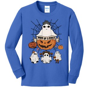 Fun Mom Of 3 Mommy Pumpkin Mother Halloween Boo Ghost Gift Kids Long Sleeve Shirt