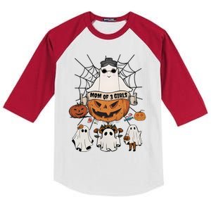 Fun Mom Of 3 Mommy Pumpkin Mother Halloween Boo Ghost Gift Kids Colorblock Raglan Jersey