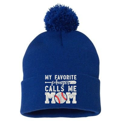 Funny Mom Of Both Baseball Mom Softball Mom Messy Bun Gift Pom Pom 12in Knit Beanie