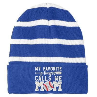 Funny Mom Of Both Baseball Mom Softball Mom Messy Bun Gift Striped Beanie with Solid Band