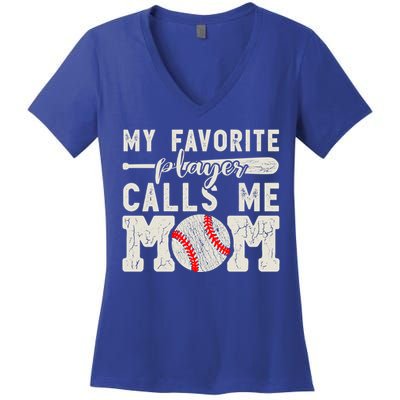 Funny Mom Of Both Baseball Mom Softball Mom Messy Bun Gift Women's V-Neck T-Shirt