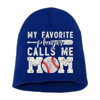 Funny Mom Of Both Baseball Mom Softball Mom Messy Bun Gift Short Acrylic Beanie