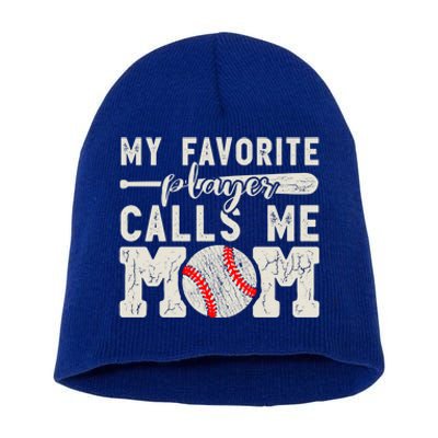 Funny Mom Of Both Baseball Mom Softball Mom Messy Bun Gift Short Acrylic Beanie