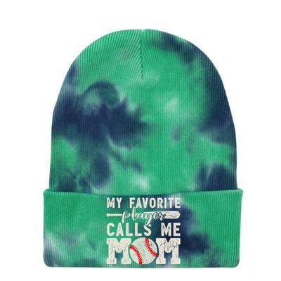 Funny Mom Of Both Baseball Mom Softball Mom Messy Bun Gift Tie Dye 12in Knit Beanie